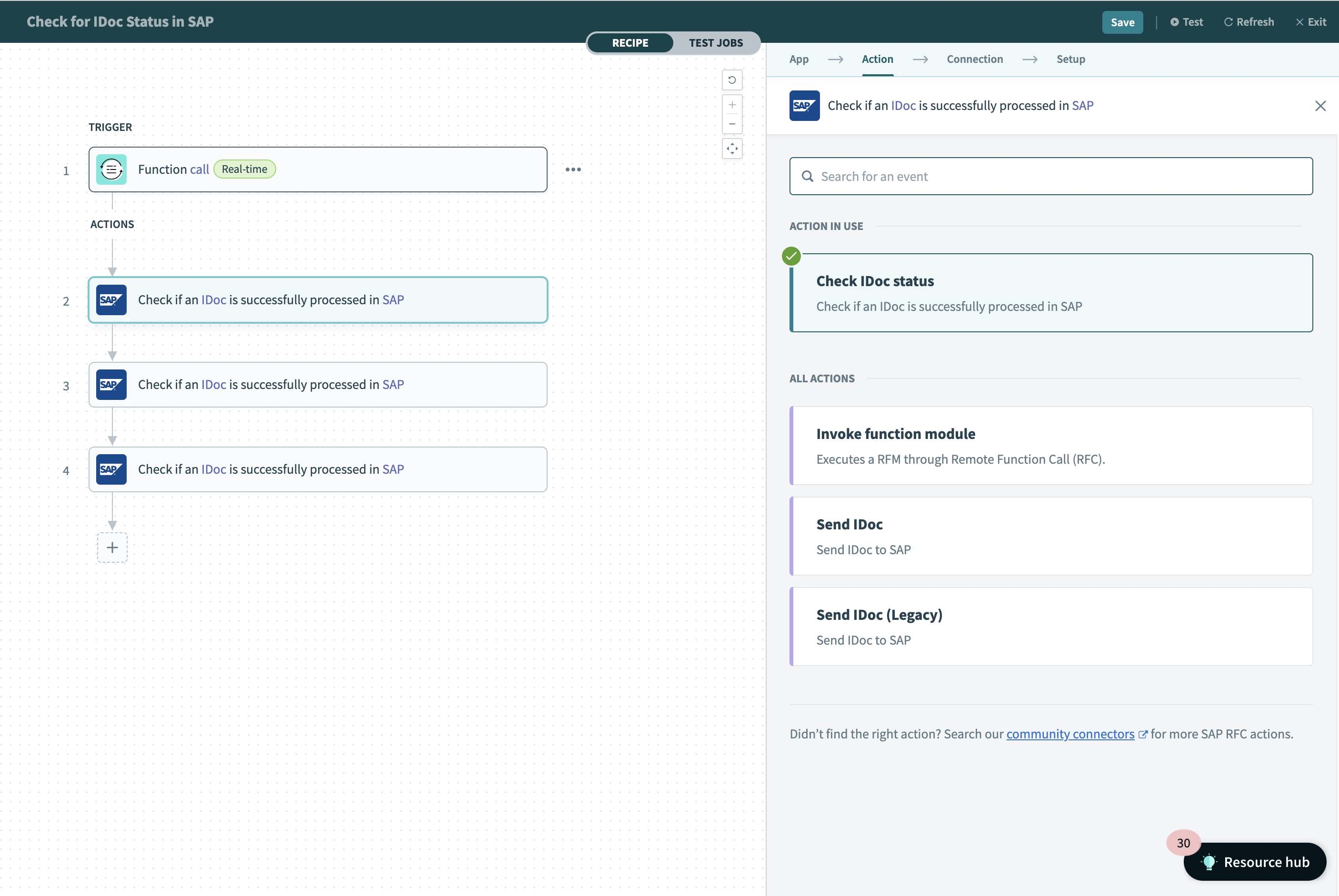 Check IDoc Status (IDoc ステータスのチェック) アクション