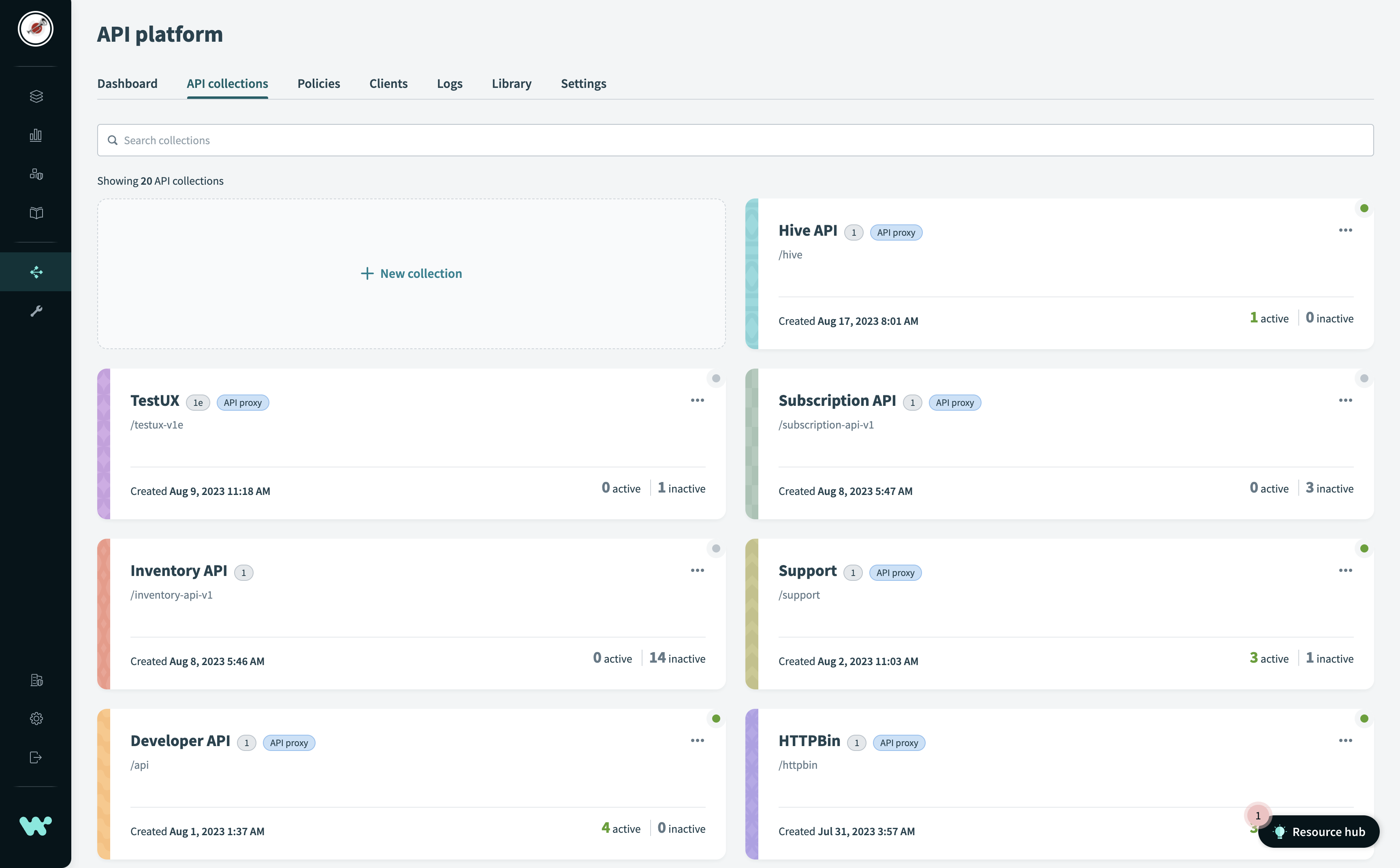 API collections page