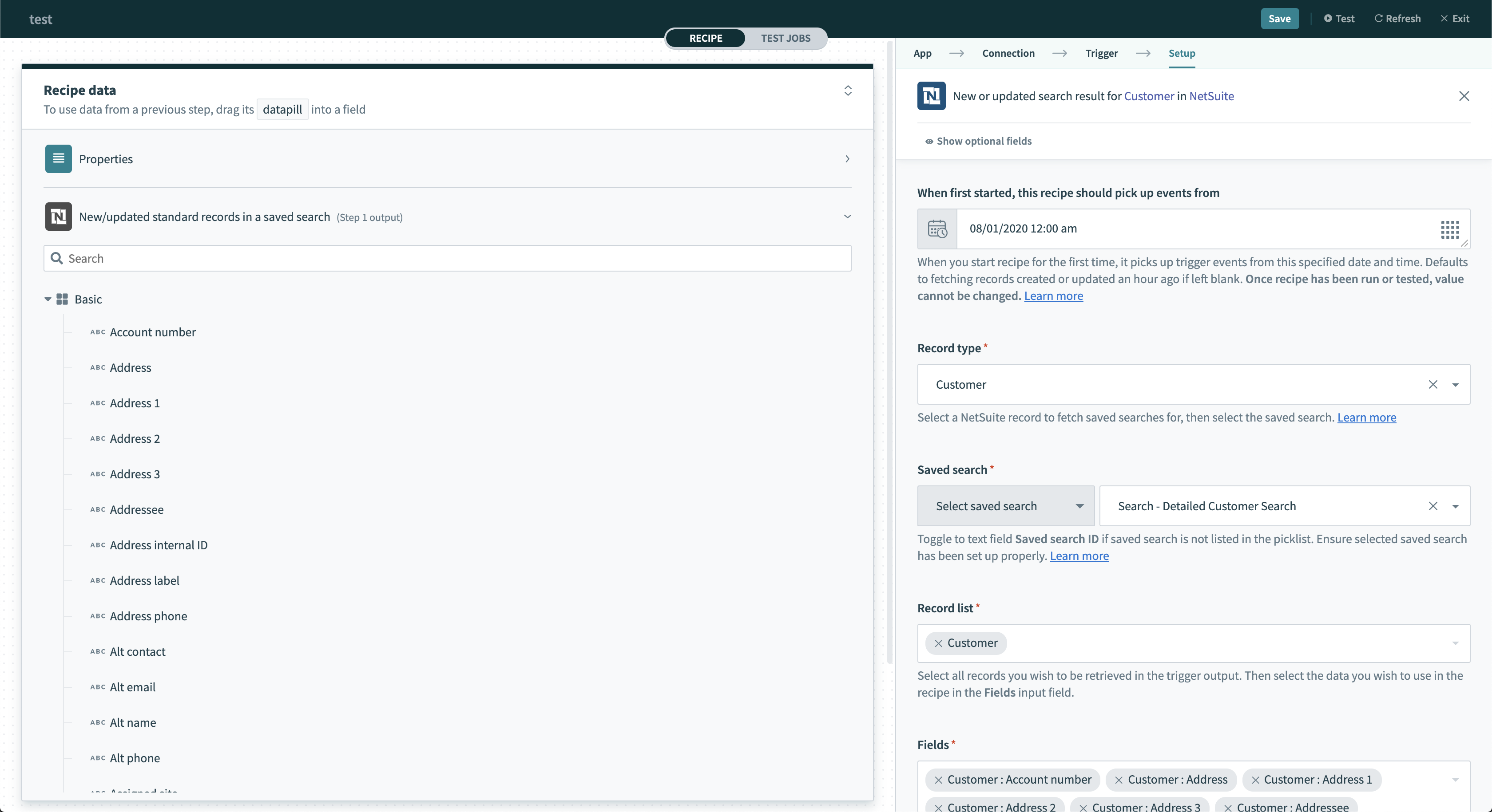 New/updated saved search results トリガーの設定