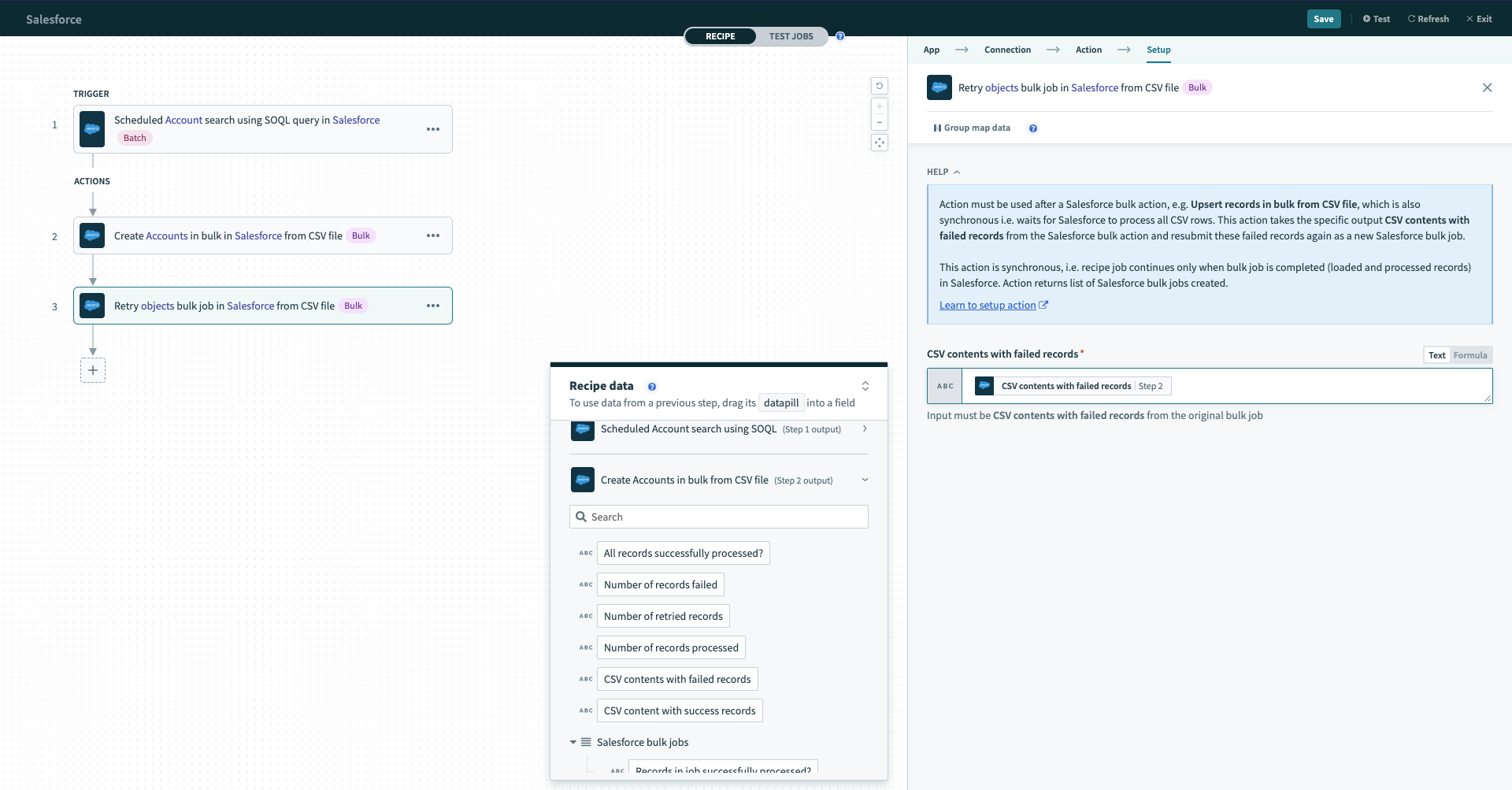 設定済みの Salesforce のバルク再試行アクション