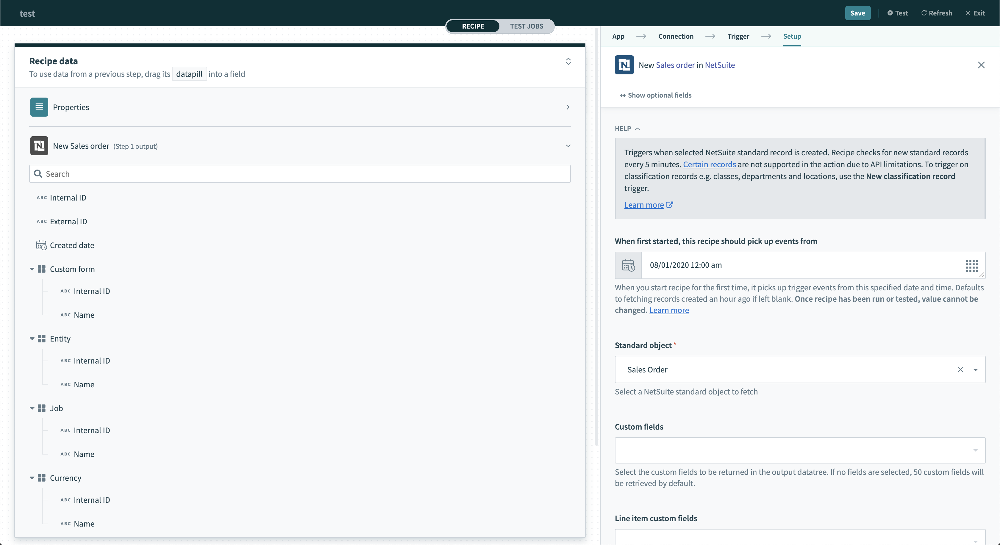 設定済みの NetSuite の New object トリガー