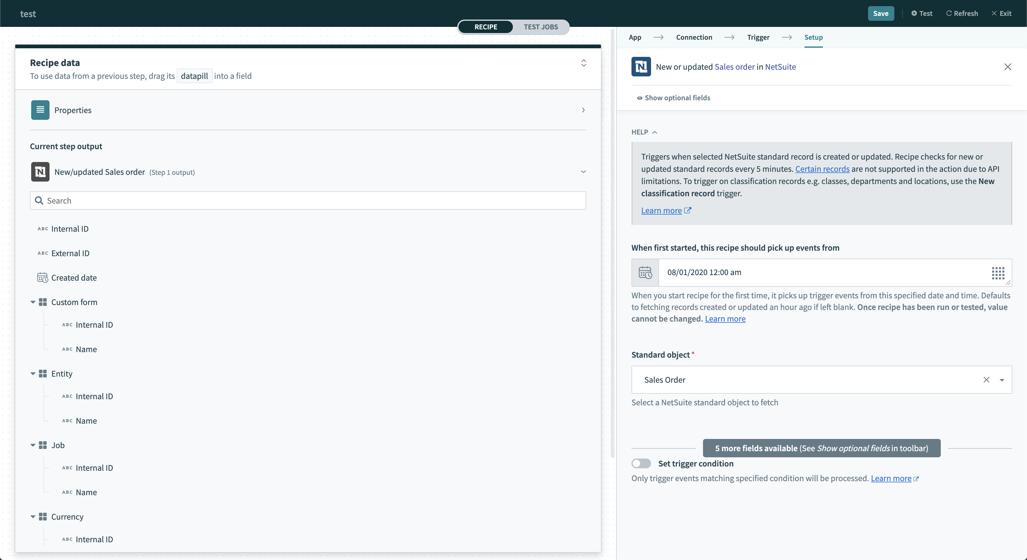 設定済みの NetSuite の New/updated object トリガー