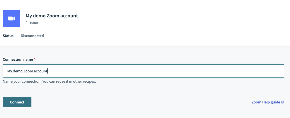 Configured Zoom connection