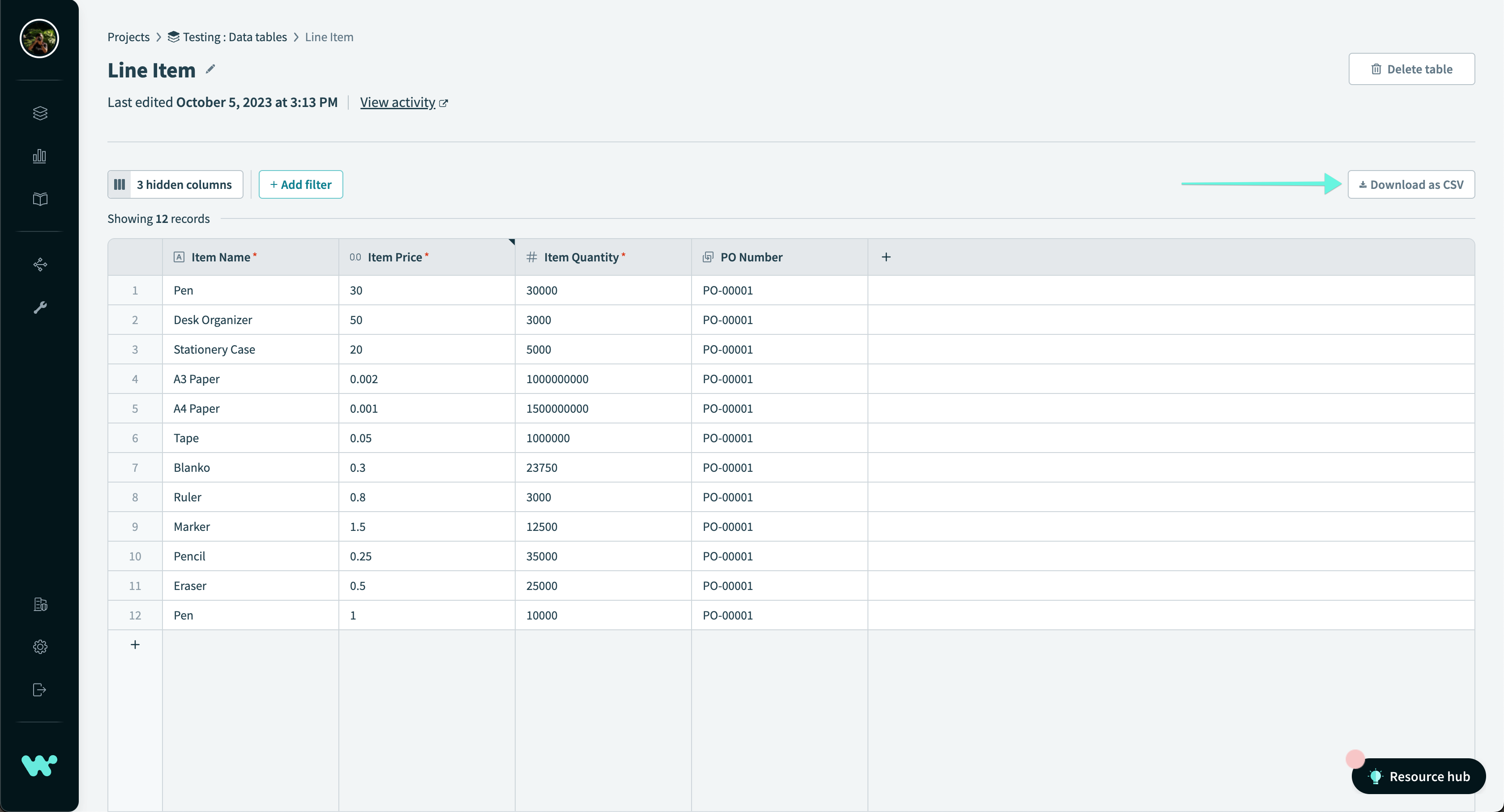 Table Storage Download