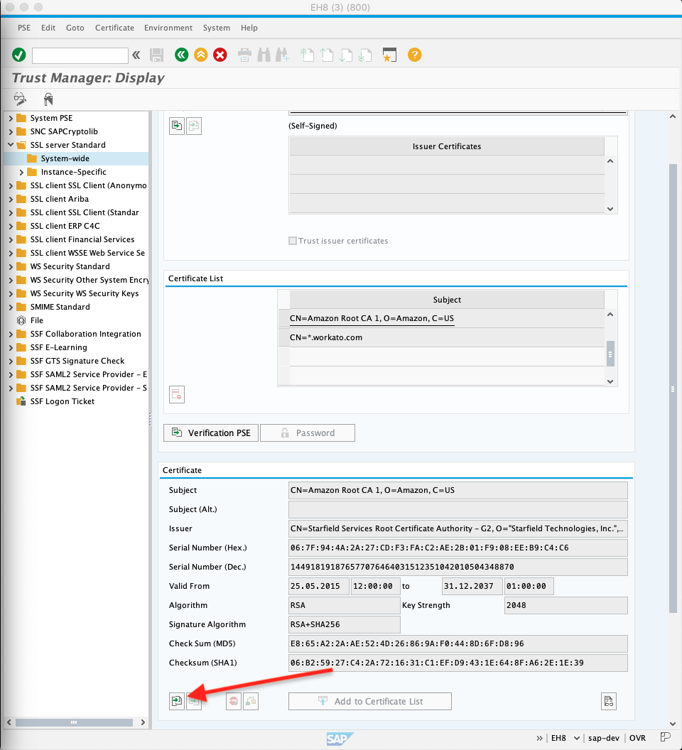 Import certificates in trust manager
