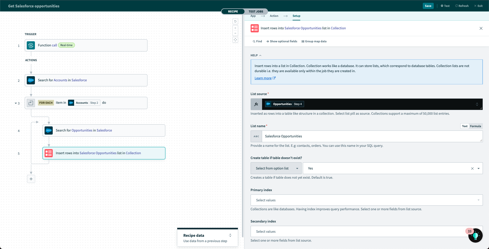 Insert rows into list in SQL Collection