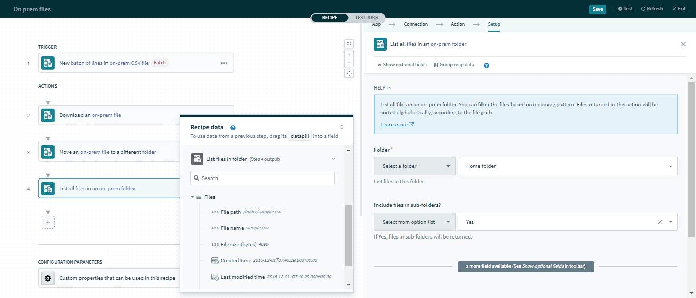 フォルダ内のファイルのリストアクション