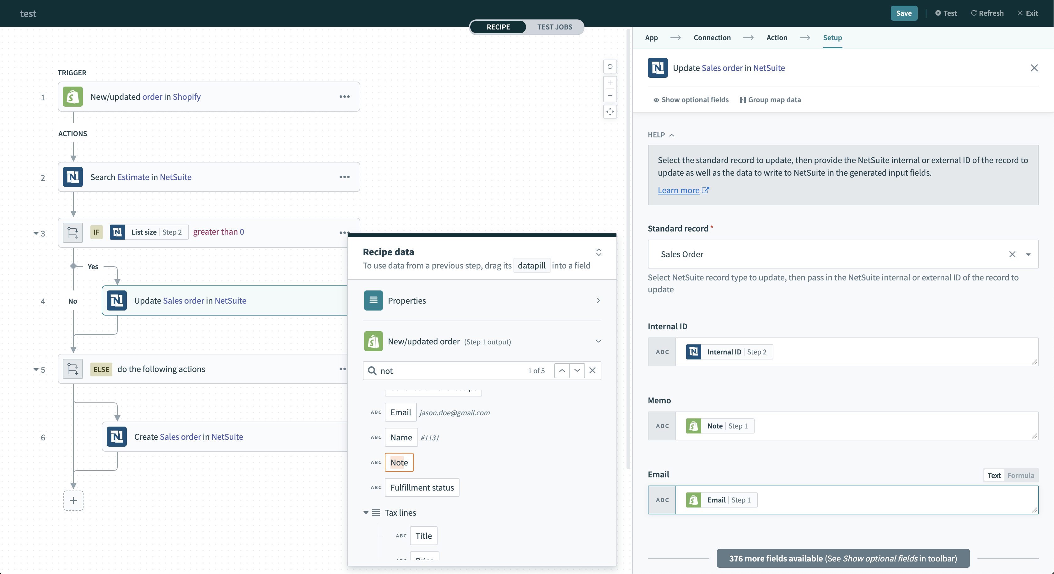 [Memo] および [Email] の項目の更新