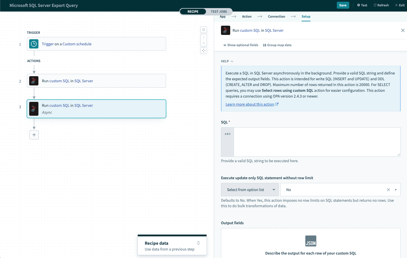 Run custom SQL (async) action