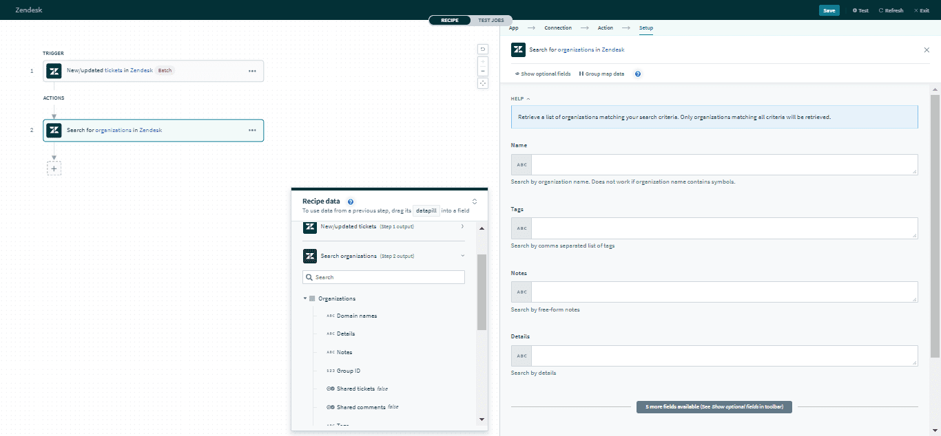 Search organizations action