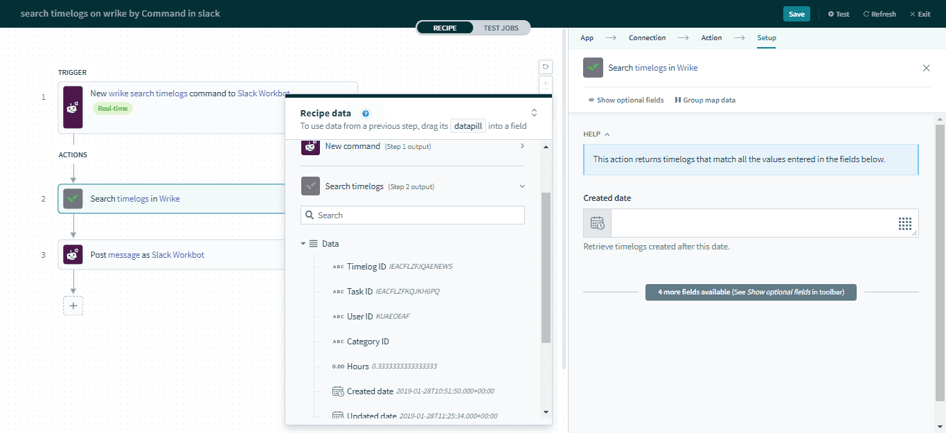 Search timelogs action