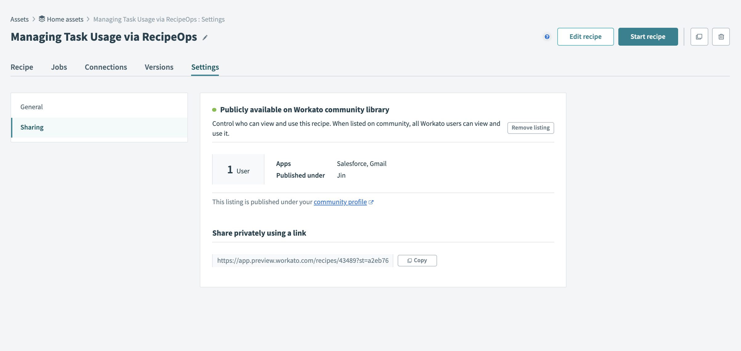 Workato Embedded: 共有レシピの追加