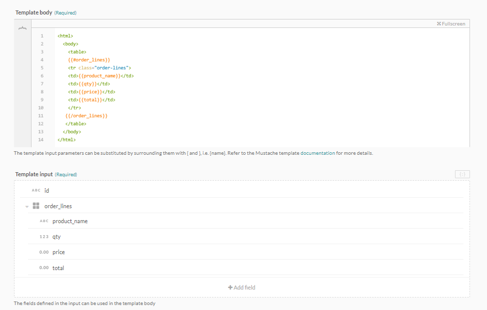 Template with list section